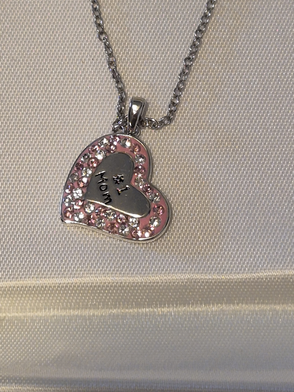 Pink Crystal Heart "#1 Mom" Pendant Necklace . Perfect For Mother's Day!